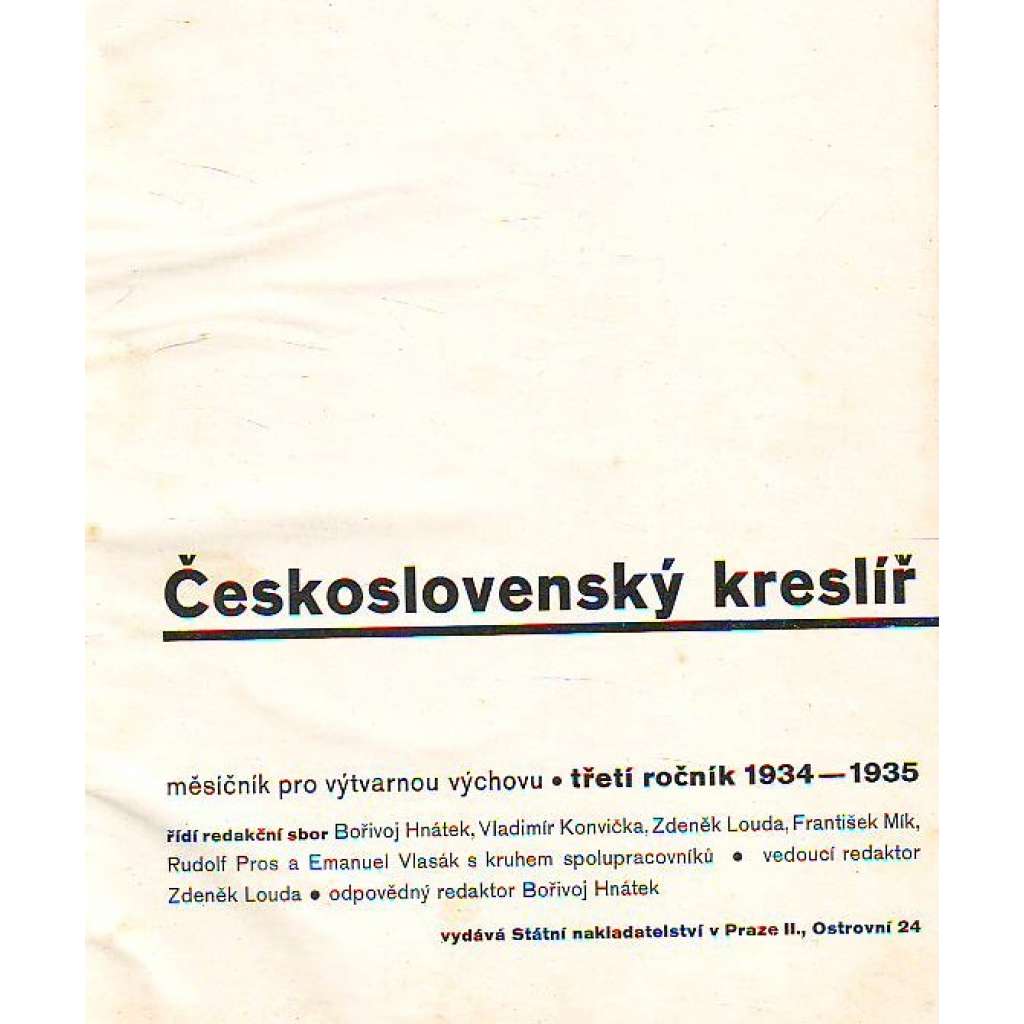 Československý kreslíř 1934-1935 (časopis, kresba, příručka, mj. Barvy jako vjemová jakost, Technické kreslení, O kresbě perem, Konvičkovy modely nábytku)