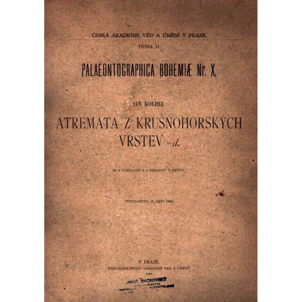 Atremata z Krušnohorských vrstev (edice: Palaeontographica Bohemiae, sv. X) [Krušné hory, příroda, zkameněliny, pravěk]