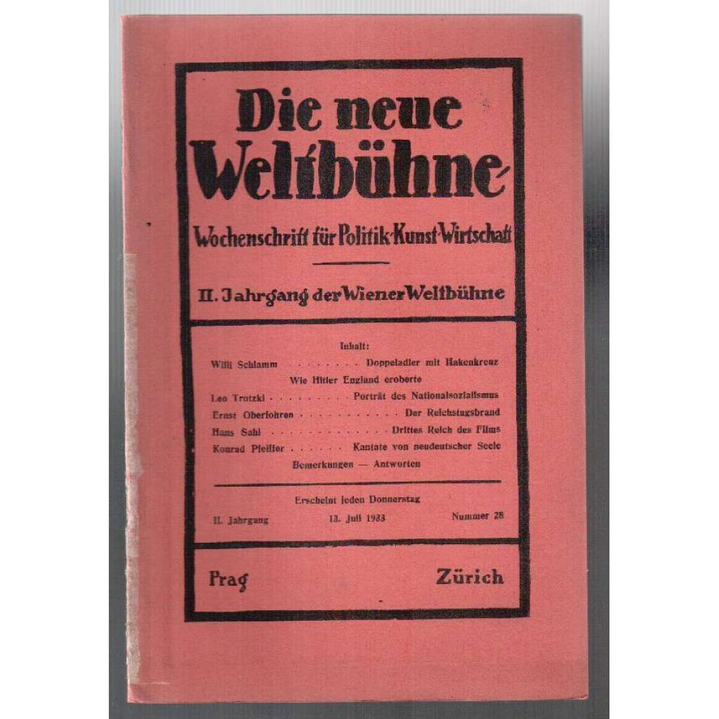 Die neue Weltbühne. Wochenschrift für Politik, Kunst, Wirtschaft. 13. Juli 1933. Nr. 28 [týdeník]