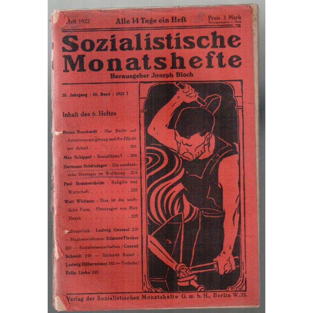 Sozialistische Monatshefte. 6. Heft 1922 [časopis, socialismus, 6. sešit 1922]