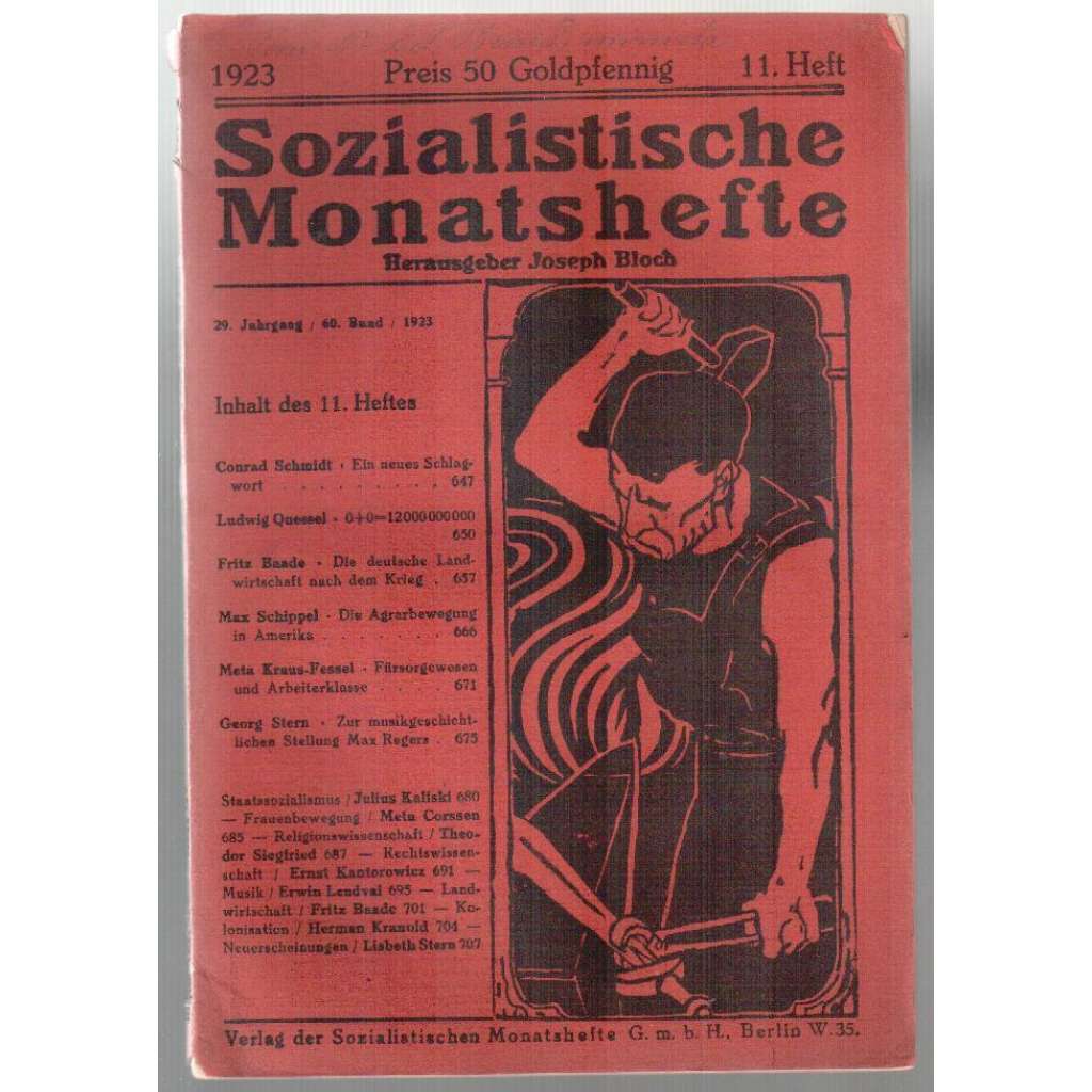 Sozialistische Monatshefte. 1923, 11. Heft [časopis, socialismus, 11. sešit 1923]