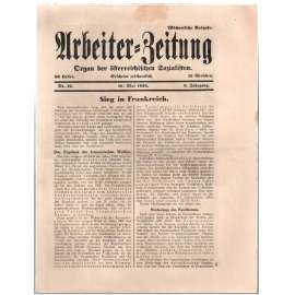 Arbeiter-Zeitung. Nr. 19. 10. Mai 1936. 3. Jahrgang [rakouský týdeník, č. 19, 10. květen 1936, 3. ročník]