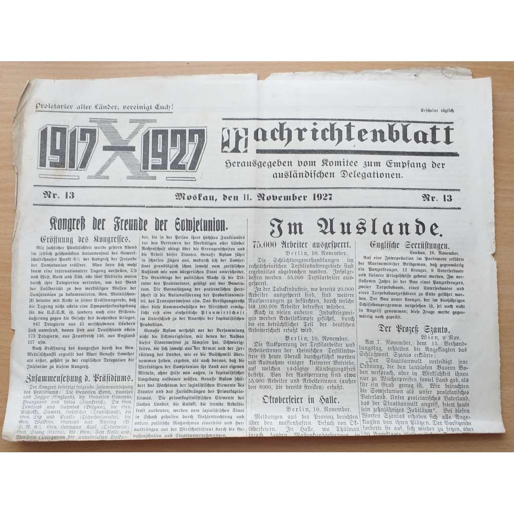 Nachrichtenblatt. Nr. 13, den 11. November 1927 [socialismus, SSSR, noviny, č. 13. 11. listopadu 1927]