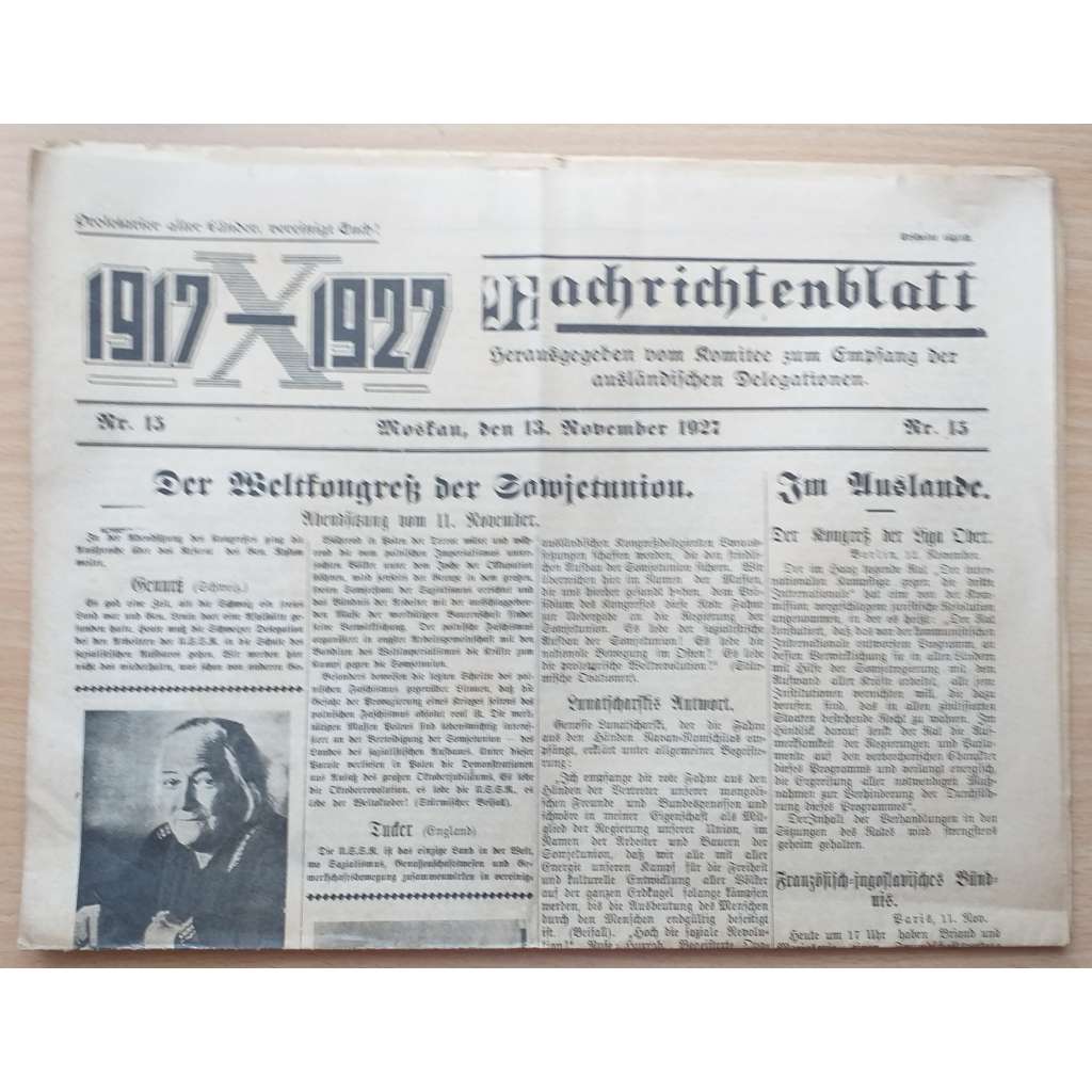 Nachrichtenblatt. Nr. 15, den 13. November 1927 [socialismus, SSSR, noviny, č. 15. 13. listopadu 1927]