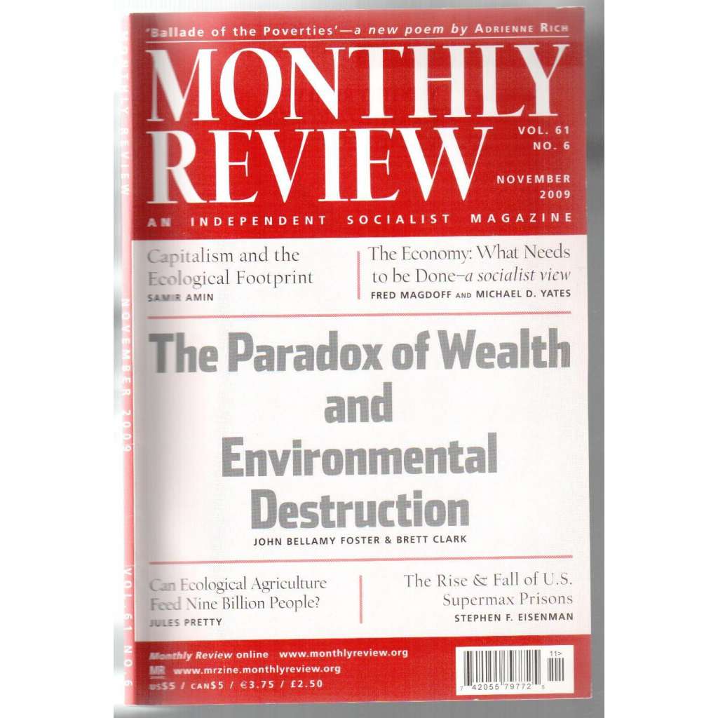 Monthly Review. An Independent Socialist Magazine. Vol. 61, No. 6, November 2009 [měsíčník USA, listopad 2009]