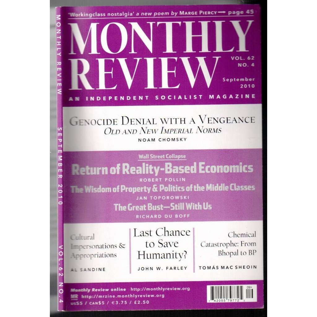 Monthly Review. An Independent Socialist Magazine. Vol. 62, No. 4, September 2010 [měsíčník USA, září 2010]