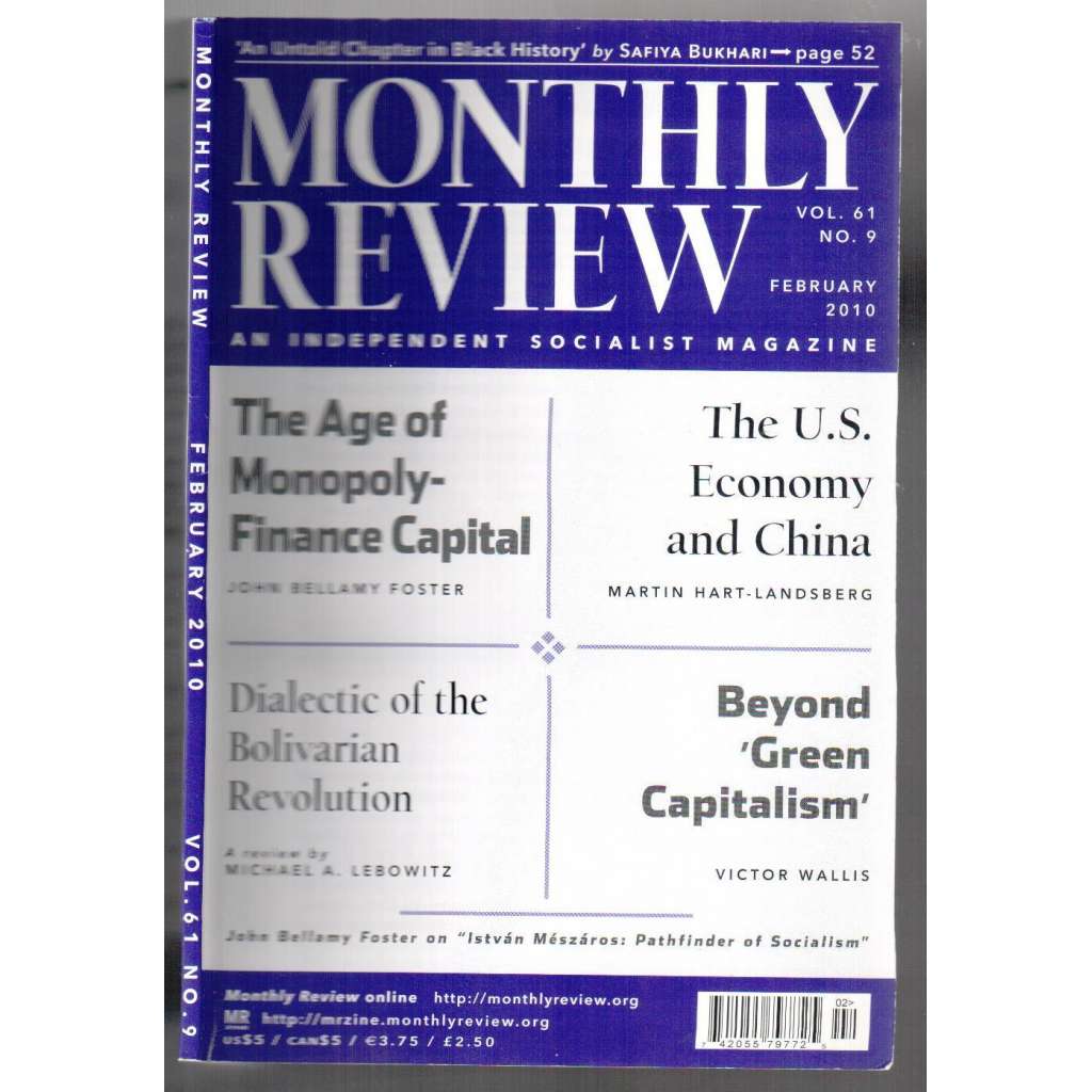 Monthly Review. An Independent Socialist Magazine. Vol. 61, No. 9, February 2010 [měsíčník USA, únor 2010]