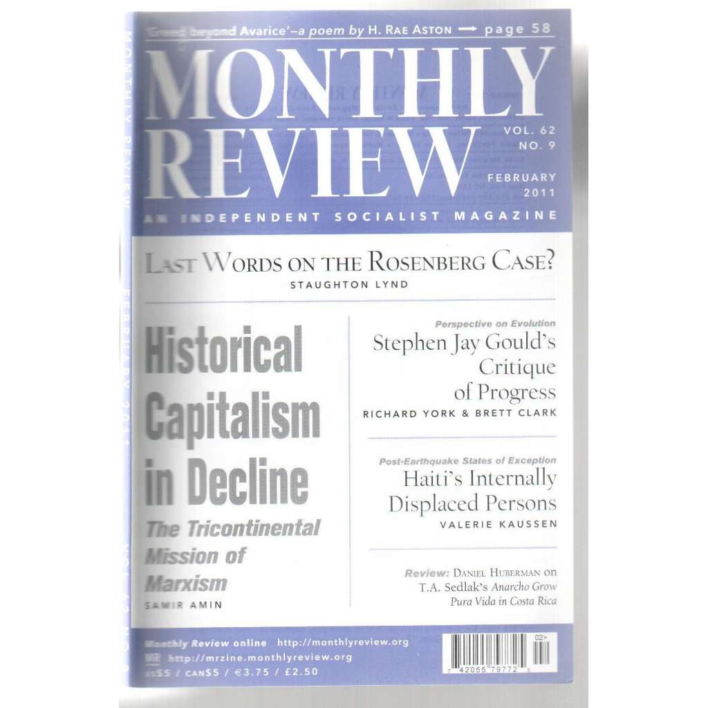 Monthly Review. An Independent Socialist Magazine. Vol. 62, No. 9, February 2011 [měsíčník USA, únor 2011]