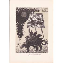 Karel Oberthor – Ex libris, dinosaurus, litografie