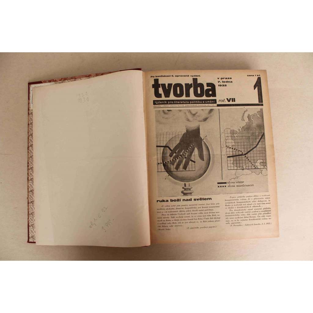 Tvorba. Týdeník pro literaturu, politiku a umění, ročník 7, 1932 + ročník 5, 1932 (časopis, první republika, komunismus, mj. L. Aragon - Rudá fronta; K. Teige - Sjezd levých architektů, Georg Grosz; Japonsko a válka)