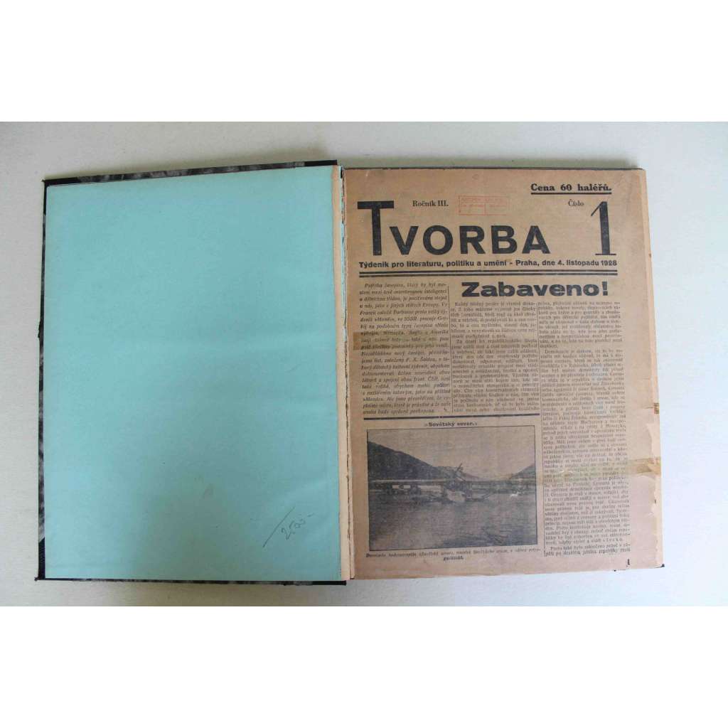 Tvorba. Týdeník pro literaturu, politiku a umění, ročník 3, 1928 (časopis, první republika, mj. 11 let Sovětského svazu, Ukrajina, Charles Chaplin, Guillaume Apollinaire, Afganistan)