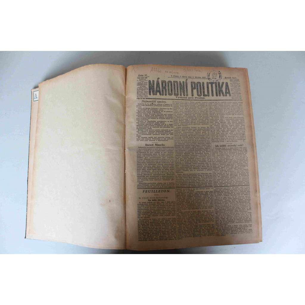 Národní politika 1927, ročník XLV (březen, duben) [noviny, deník, první republika, mj. Pro záchranu lesů v pražském okolí, Rieger-objevený, K výročí pres. republiky [Masaryk], Český zázrak na Šumpersku, Dík Ukrajinců Československu; inzerce Baťa]