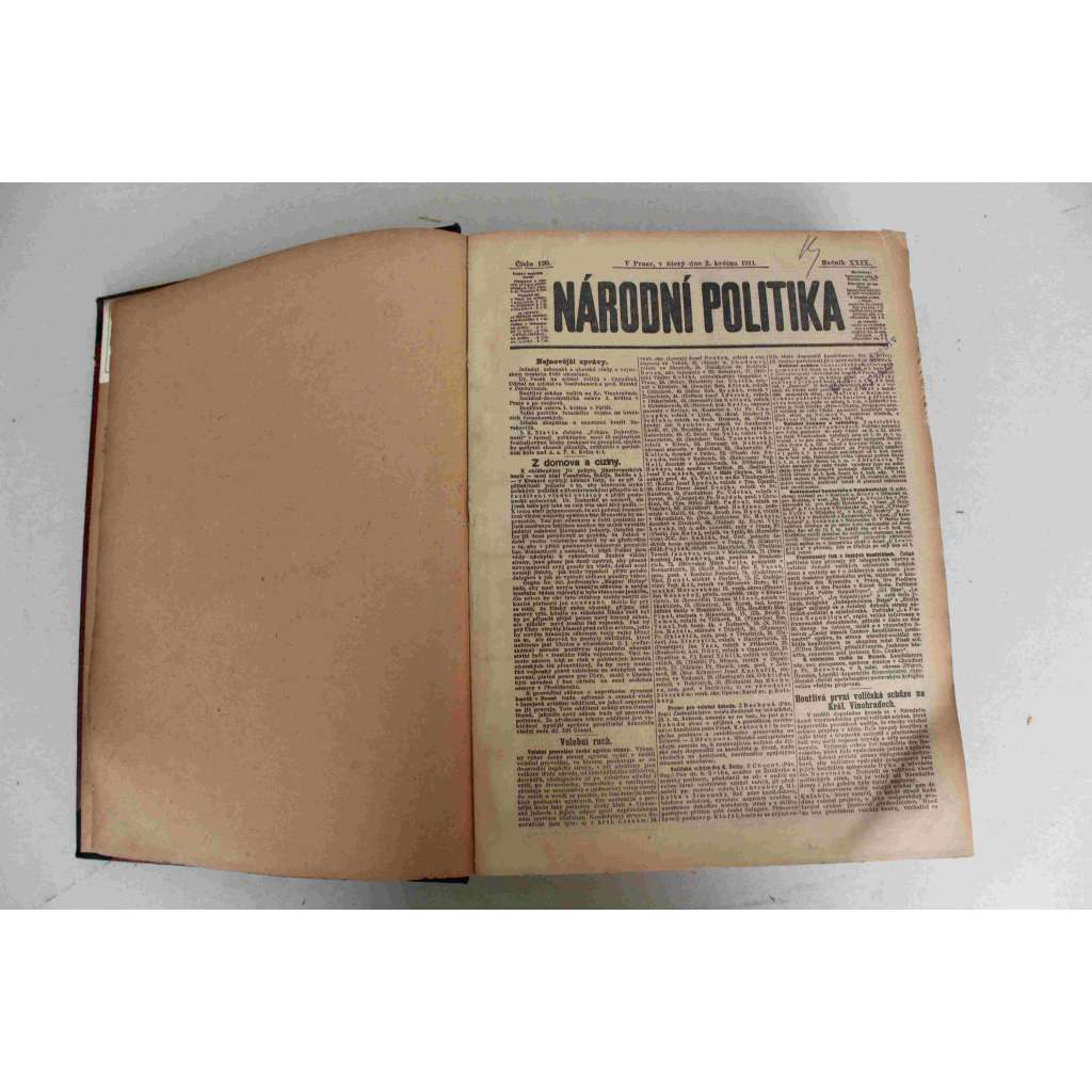 Národní politika 1911, ročník XXVIX [3] (květen, červen) [noviny, deník, Rakousko Uhersko, mj. Oslava prvního května, Dubrovnická trilogie, Revoluce v Maroku, Revoluce v Mexiku, Volební ruch na Moravě, Balkán, inzerce)