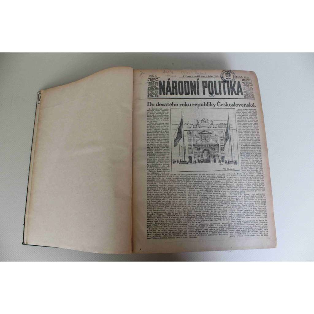 Národní politika 1928 ročník XLVI (leden, únor) [noviny, deník, první republika, mj. Do desátého roku ČSR, Pomník Vltavy dokončen, Když Dunaj hrozí!, Trocký má býti deportován, Před zimní Olympiadou ve Sv. Mořici, Litva, inzerce]