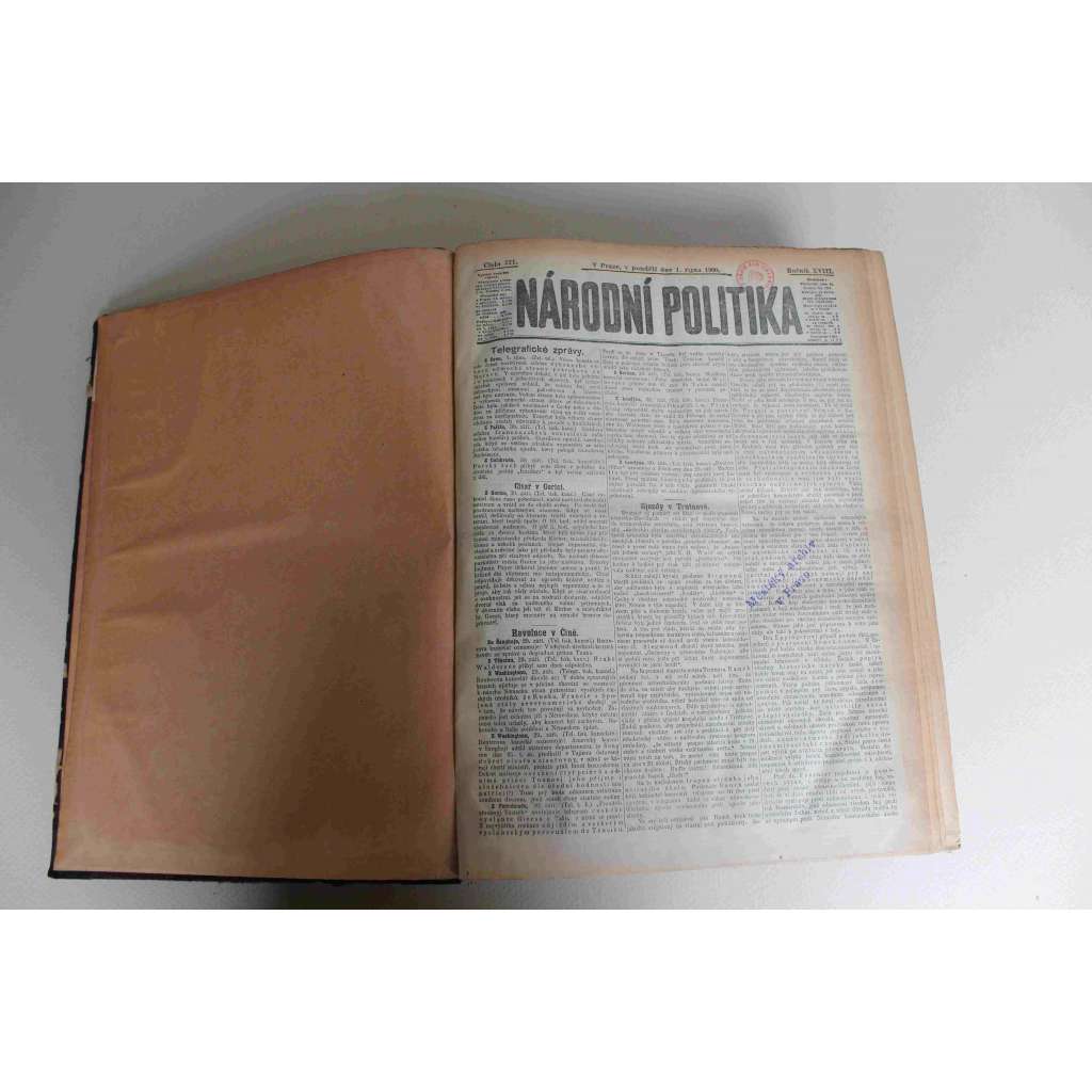 Národní politika 1900 ročník XVIII (říjen-prosinec) [noviny, deník, Rakousko Uhersko, mj. Revoluce v Číně, Válka v jižní Africe, Vatikán a Pešť, Polenské vraždy [Hilsnerova aféra], inzerce)