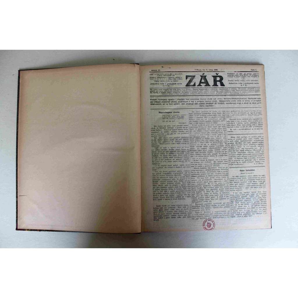 Zář. Krejcarový časopis 1898, roč. II.; Rudá Zář 1898 (noviny, Rakousko Uhersko, mj. Školství a vojenství, Národní dělnictvo a my, Lipanská tragedie, Josef Garibaldi)