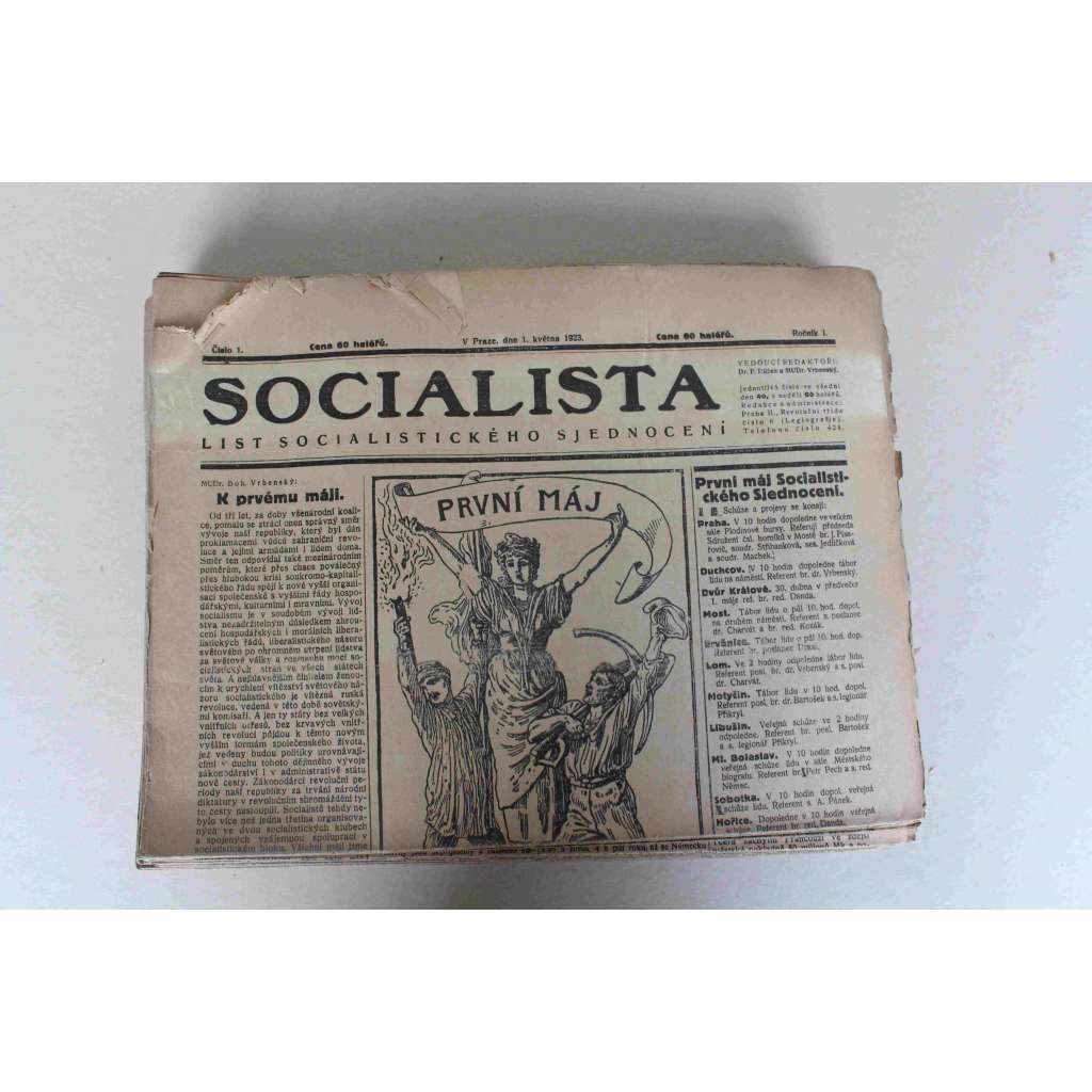 Socialista. List socialistického sjednocení 1923, ročník 1 (noviny, deník, první republika, mj. Situace v Německu, Adolf Hitler - pivní puč 1923, Bulharsko v občanské válce, Dr. Beneš a koalice)