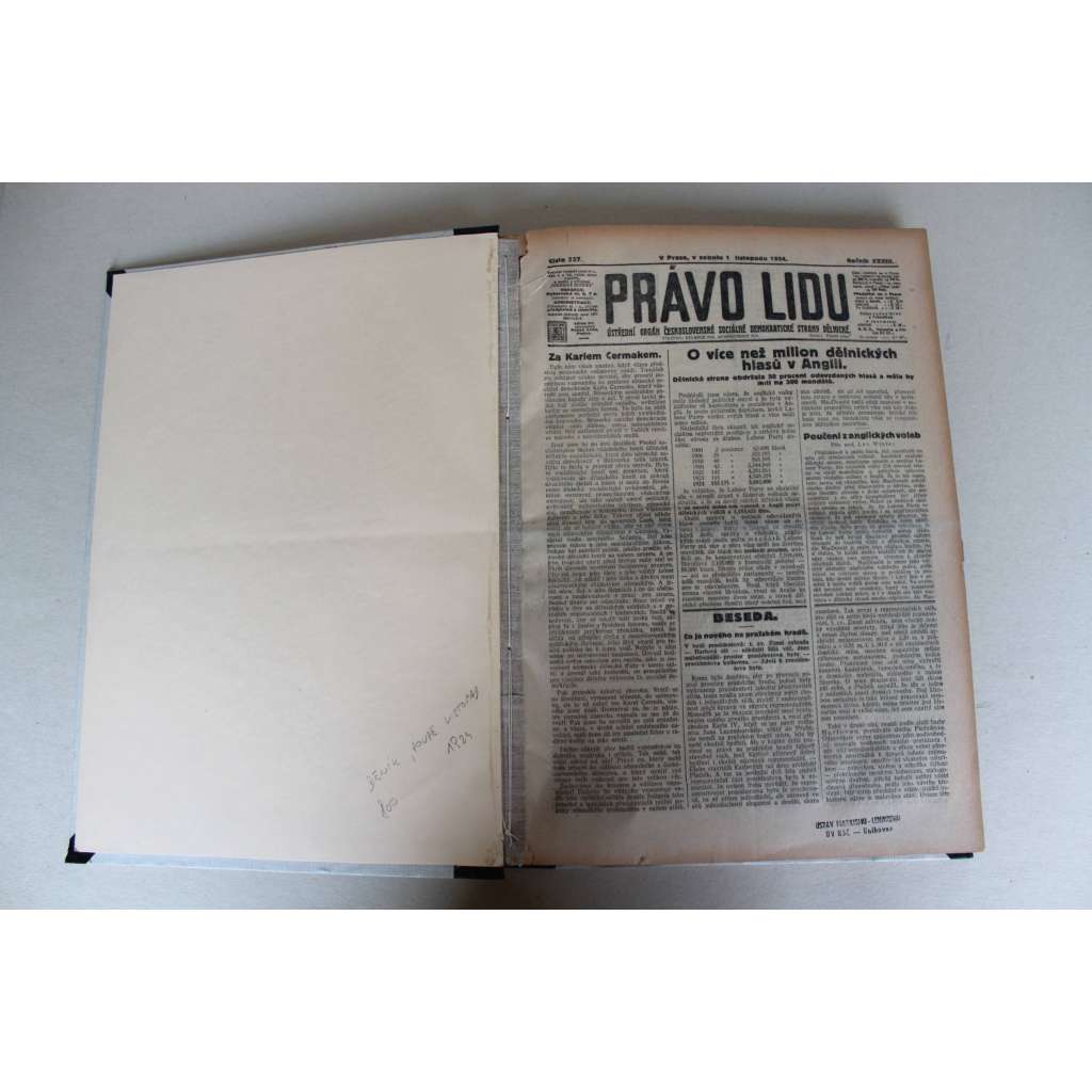 Právo lidu 1924, ročník XXXIII. (listopad) (noviny, deník, první republika, mj. Sociální politika a národní hospodářství, Ze zákulisí čs. revoluce, Coolidge americkým presidentem?, Pád Moskvy, Mussolini)