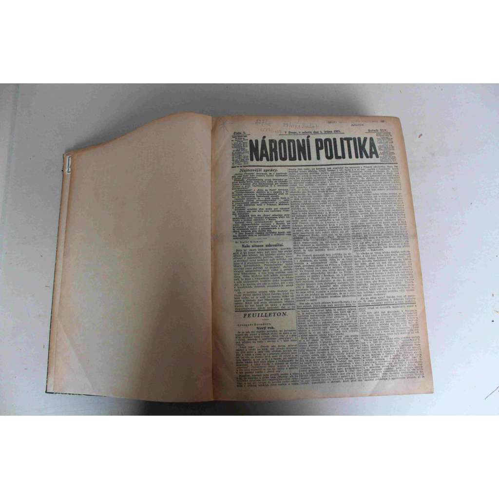 Národní politika 1927, ročník XLV (leden, únor) [noviny, první republika, mj. Nový projev pana presidenta [Masaryk], Mussolini o rozvoji fašismu, Litva mezi mlýnskými kameny, Slovensko a Podkarpatská Rus, Josef Tiso, O záchranu českého sklářství, inzerce)