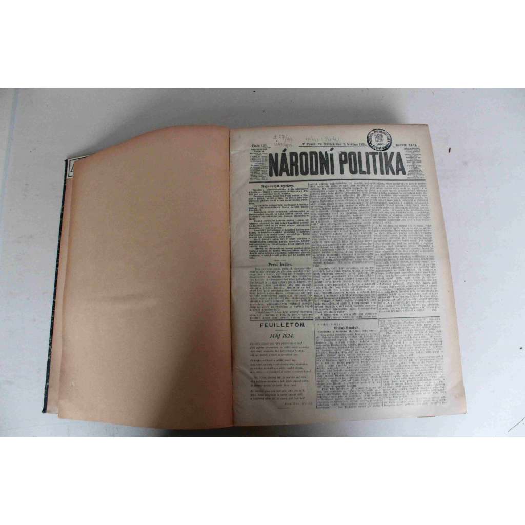 Národní politika 1924 ročník XLII (květen, červen) [noviny, deník, první republika, mj. Záhřebské slavnosti, Interview presidenta Masaryka, Nová krise v Rakousku, Generál Štefánik, Beneš v Římě, O Albánii, inzerce)