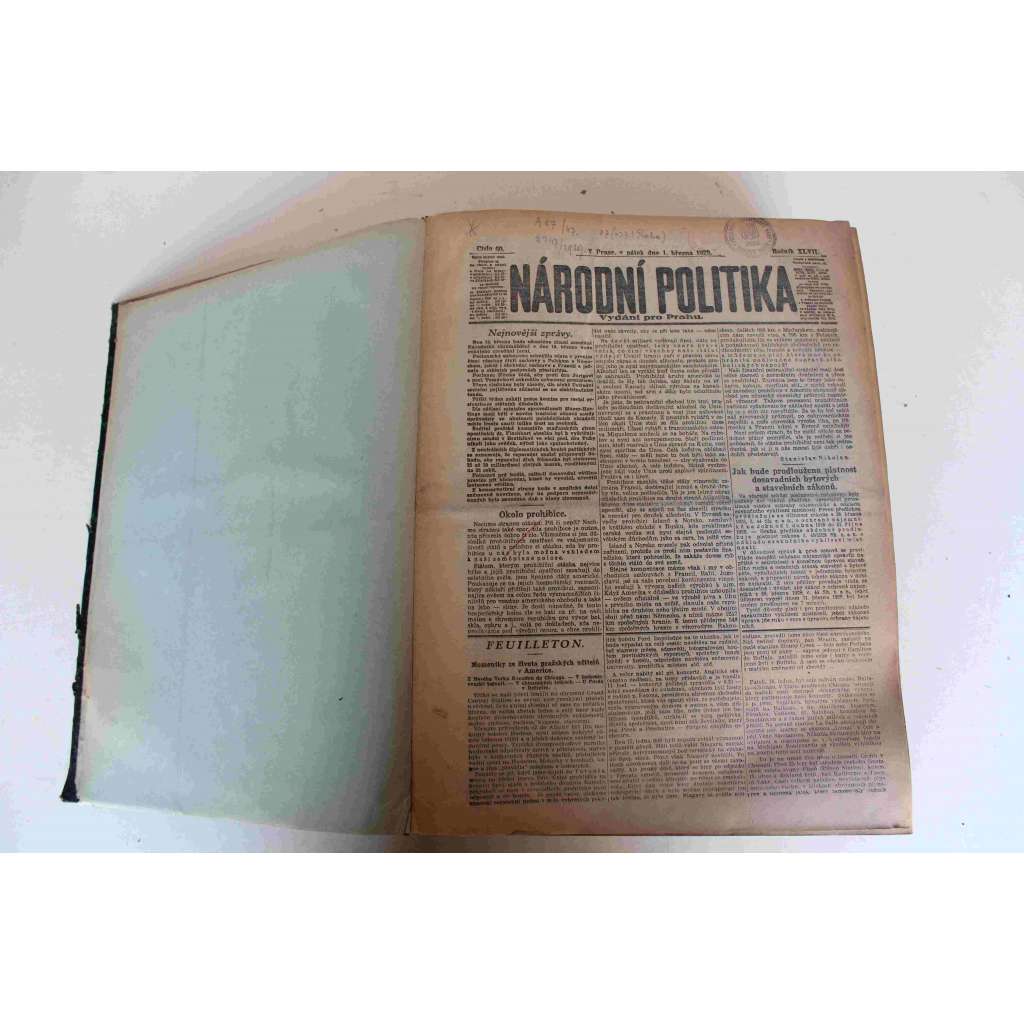 Národní politika 1929 ročník XLVII (březen, duben) [noviny, deník, první republika, mj. Okolo prohibice, Plukovník Alois Eliáš, Rozkošný zámeček v Troji, Povstání v Mexiku, Národní politika o velikonocích, Plukovník Redl)