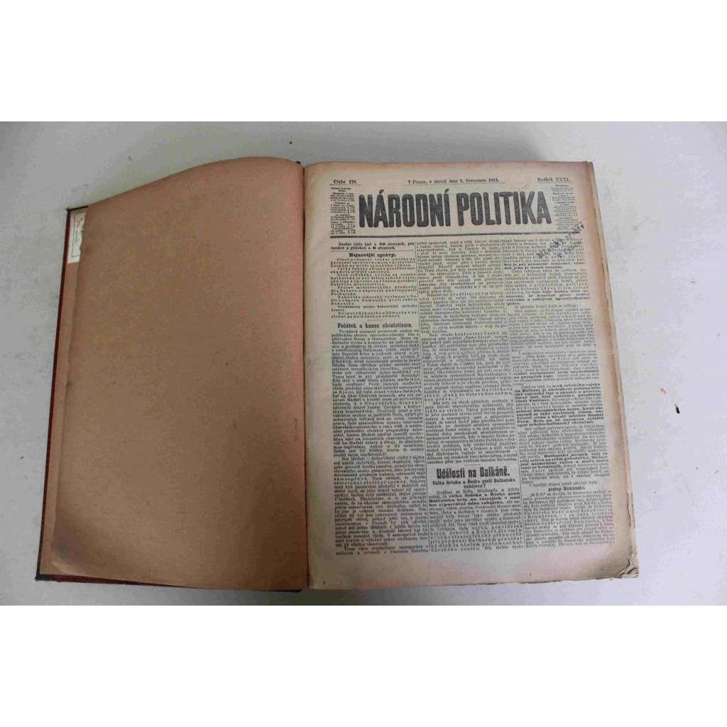 Národní politika 1913, roč. XXXI (červenec, srpen) (noviny, deník, Rakousko Uhersko, mj. Události na Balkáně [Balkánské války], Václav Jansa, Válka či dohoda? Český sněm rozpuštěn, Poměry Čechů kladských [Kladsko])