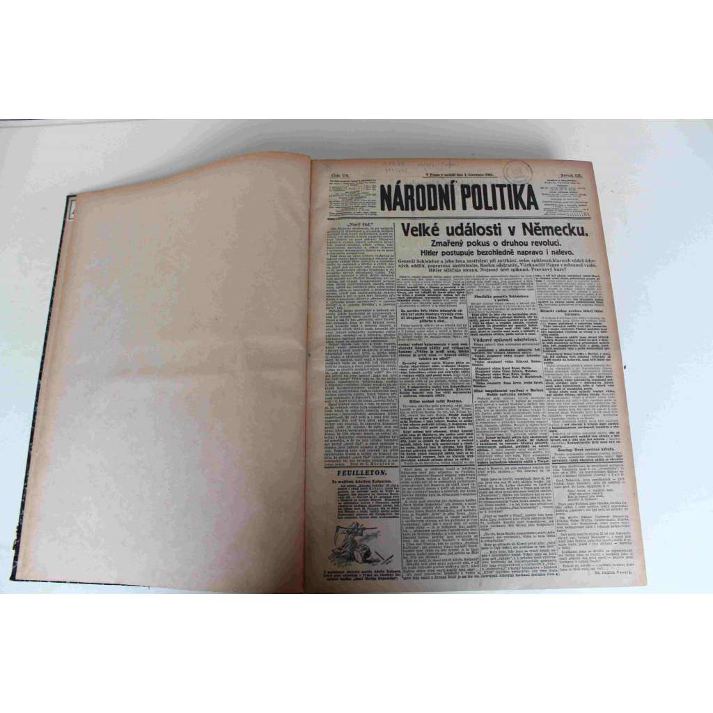 Národní politika 1934 roč. LII (červenec-srpen) (noviny, deník, první republika, mj. Velké události v Německu [Hitler], Ernst Roehm - zastřelen, Menšiny jinde a u nás, Československý odboj na Rusi [legie], Hindenburg mrtev, Vinice a víno na Podkarpatsku)