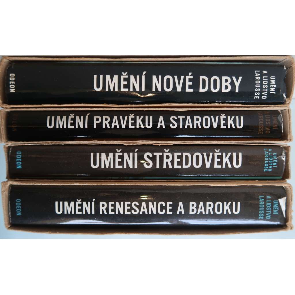 Umění a lidstvo, Larousse 1-4 KOMPLET Dějiny umění světa - Umění pravěku a starověku, Umění středověku, Umění renesance a baroku, Umění nové doby [architektura malba sochařství obrazy sochy stavby starověk antika středověk gotika baroko]