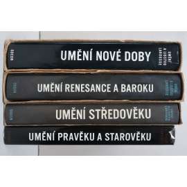 Umění a lidstvo, Larousse 1-4 KOMPLET Dějiny umění světa - Umění pravěku a starověku, Umění středověku, Umění renesance a baroku, Umění nové doby [architektura malba sochařství obrazy sochy stavby starověk antika středověk gotika baroko]