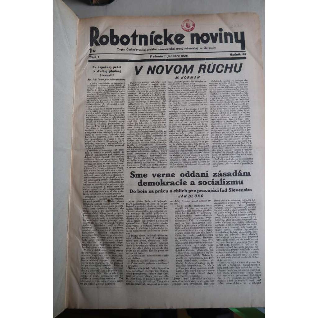 Robotnícke noviny, 1. pololetí 1936 (č. 1-146) [Slovensko, komunismus]