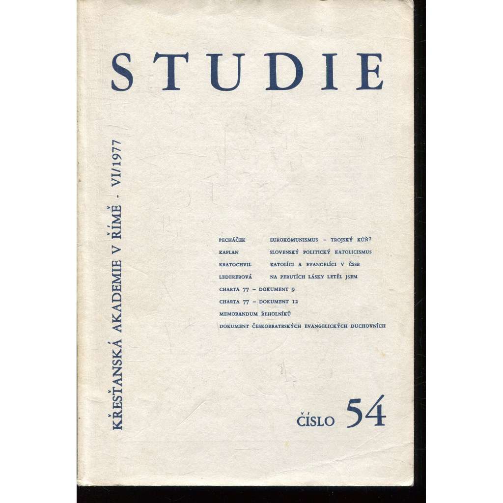 Studie, číslo 54, ročník VI./1977 (exilové vydání)