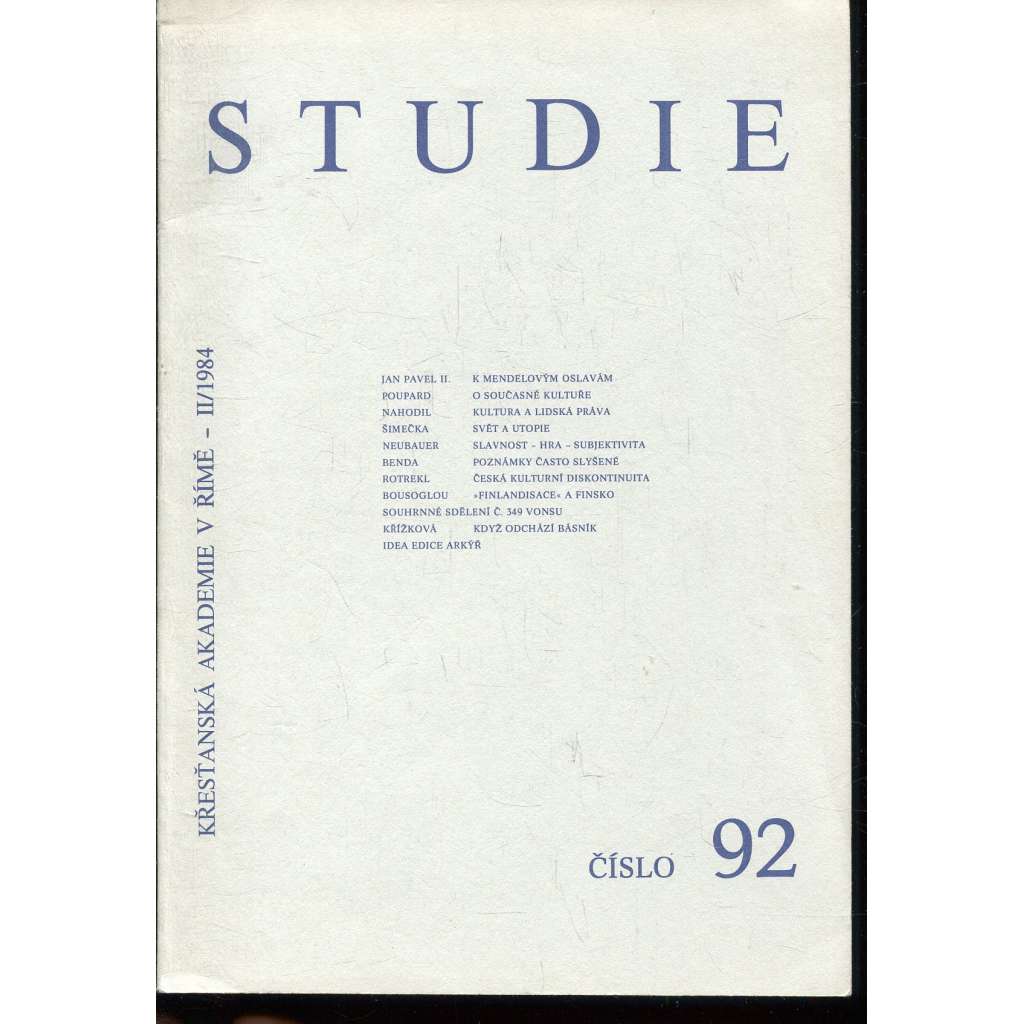 Studie, číslo 92, ročník II./1984 (exilové vydání)