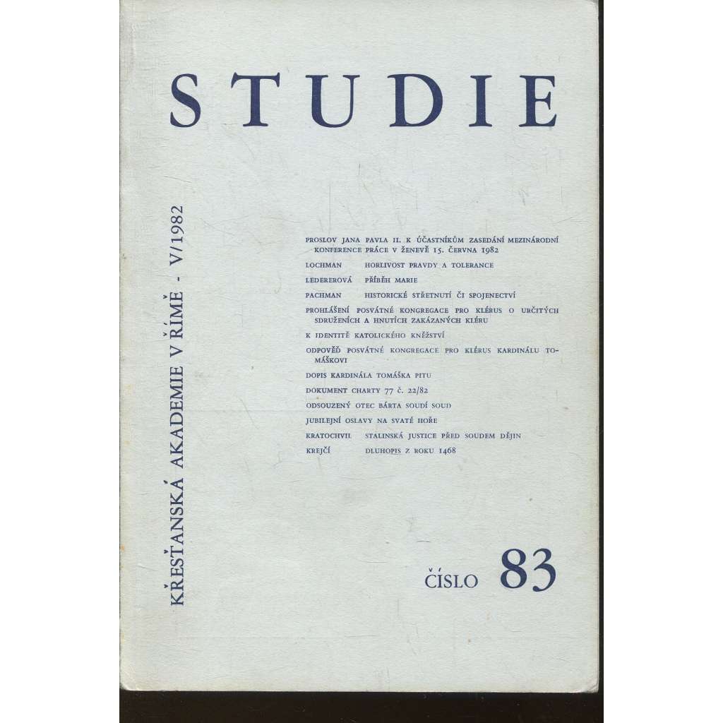 Studie, číslo 83, ročník V./1982 (exilové vydání)