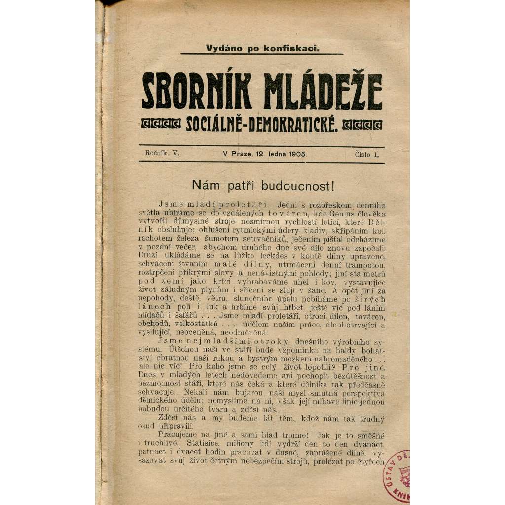 Sborník mládeže sociálně demokratické, ročník 1905 (časopis, levicová literatura)