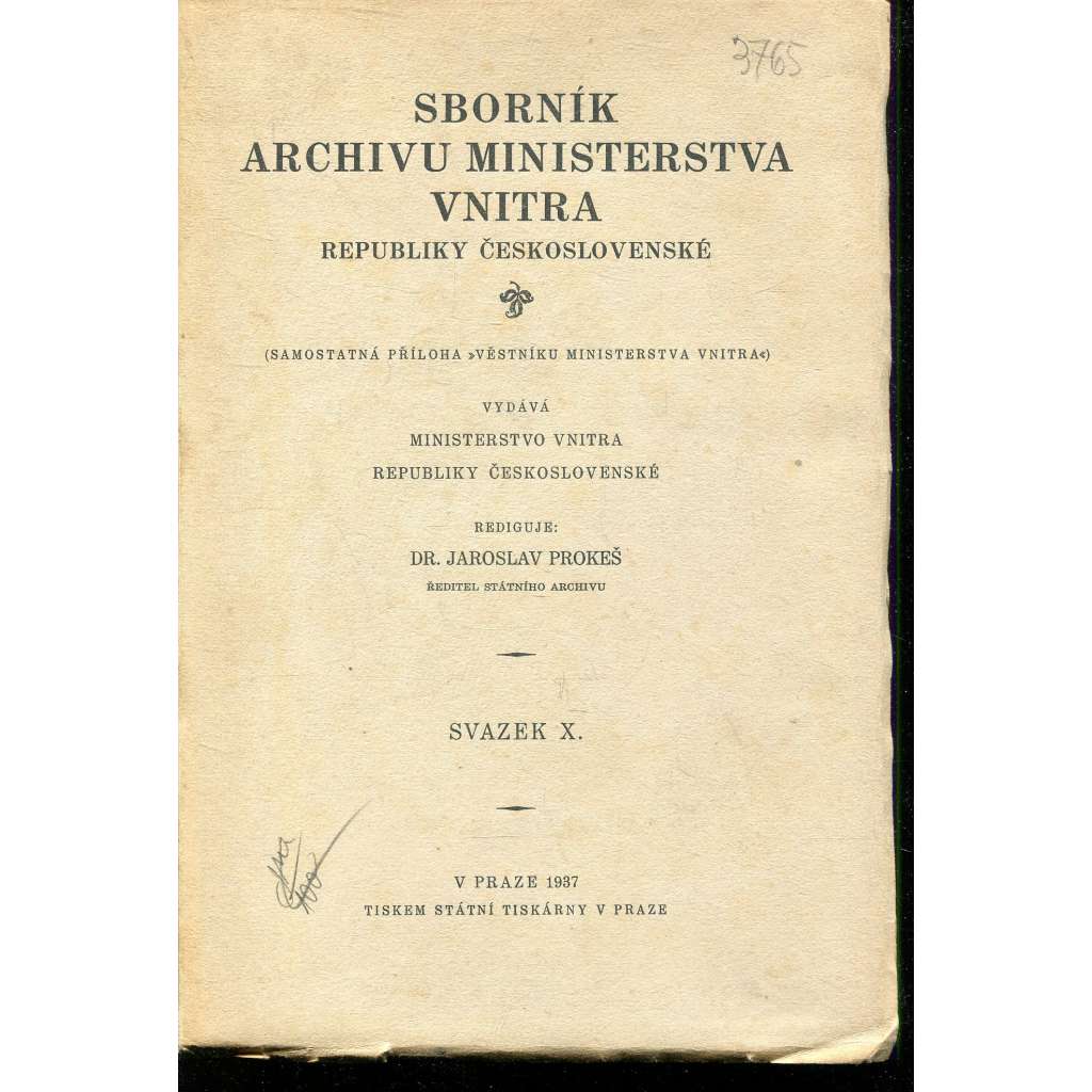 Sborník archivu Ministerstva vnitra Republiky československé, sv. X./1937