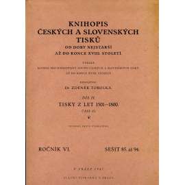 Knihopis českých a slovenských tisků, díl II. - část IV. (Tisky z let 1501-1800) [soupis starých českých knih]