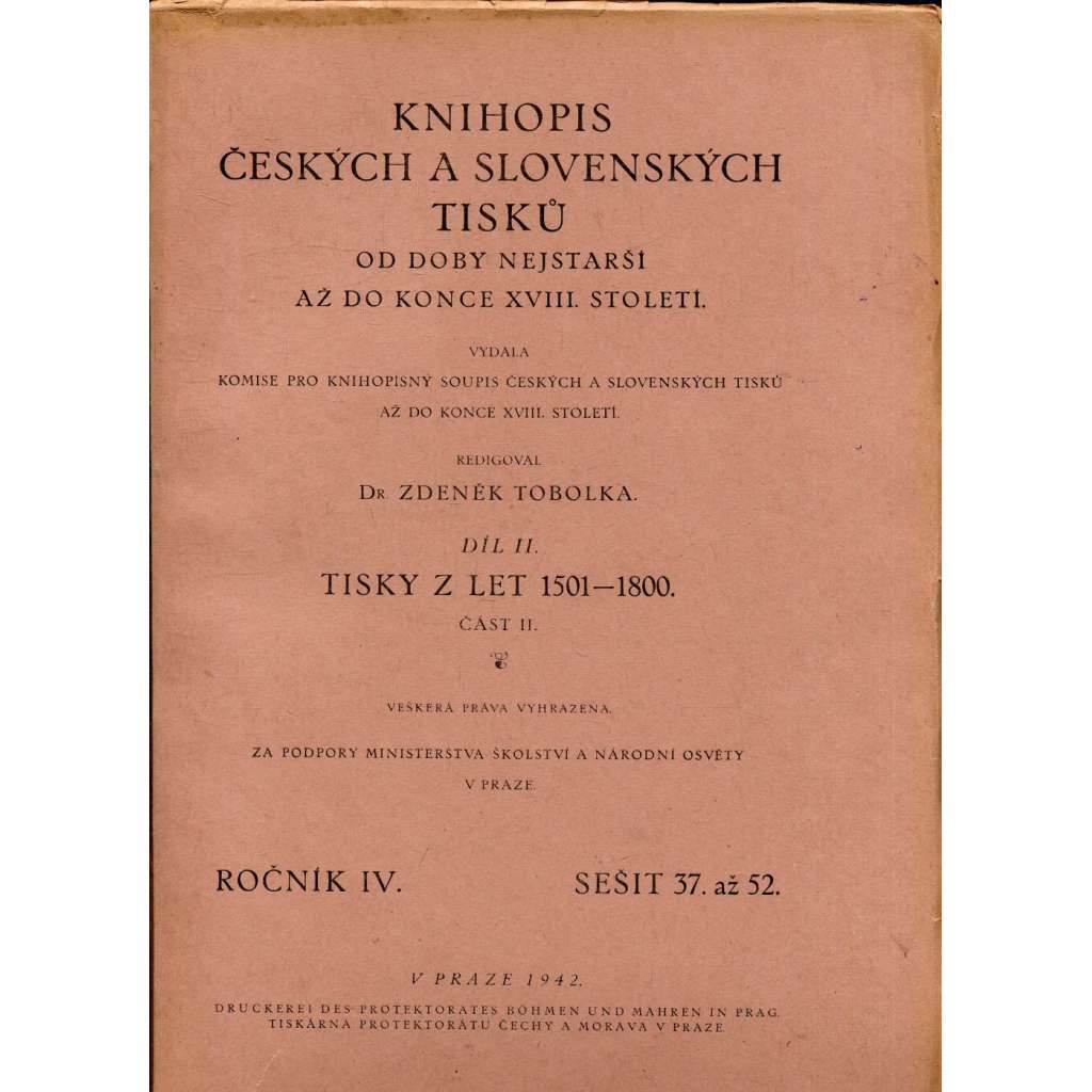 Knihopis českých a slovenských tisků, díl II. - část II. (Písmena B-Č, číslo 918-1808. Tisky z let 1501-1800) [soupis starých českých knih]