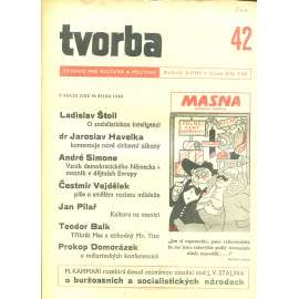 Tvorba – Týdeník pro kulturu a politiku, ročník XVIII., číslo 42/1949 (časopis, noviny)