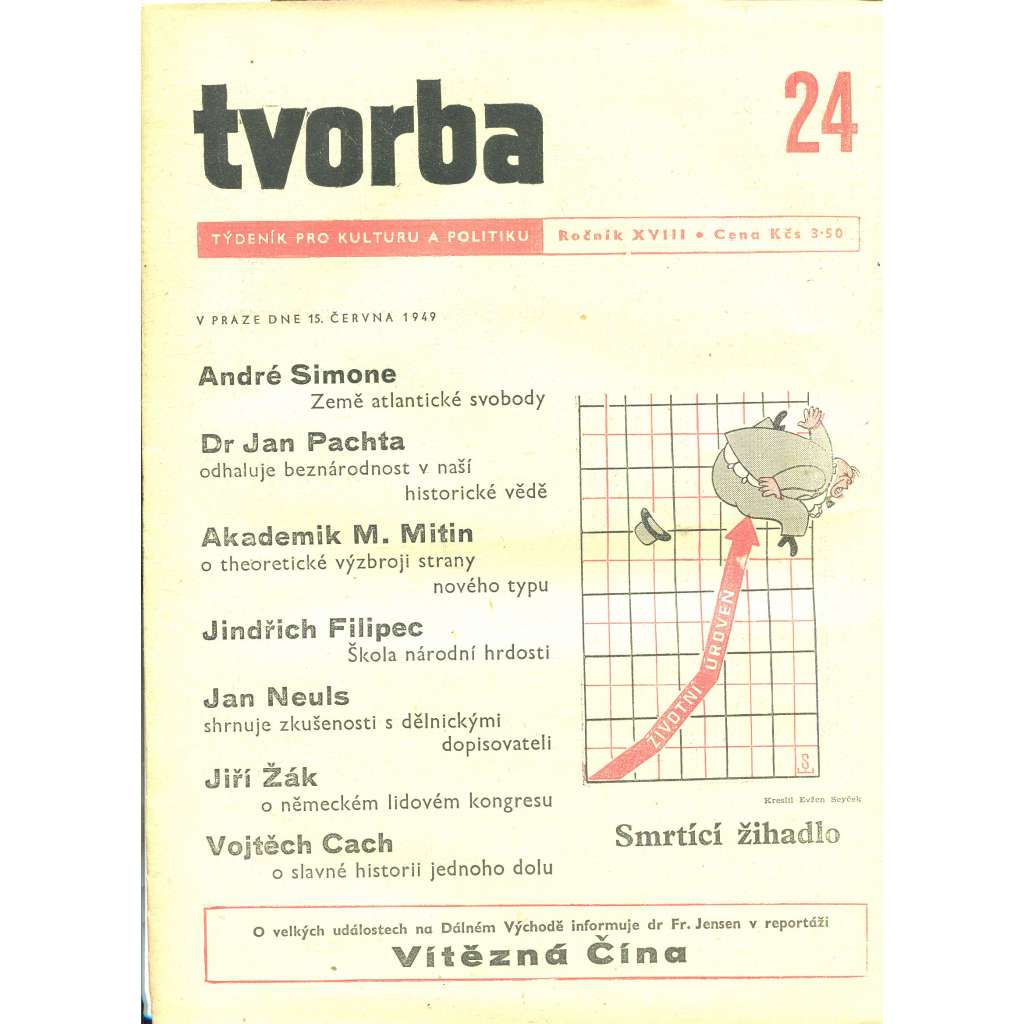 Tvorba – Týdeník pro kulturu a politiku, ročník XVIII., číslo 24/1949 (časopis, noviny)