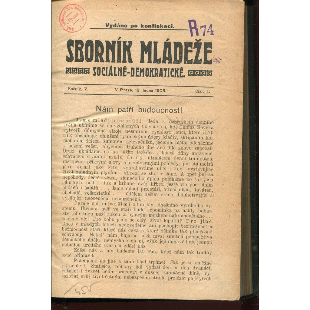 Sborník mládeže sociálně demokratické, ročník V., číslo 1-26/1905 (časopis, levicová literatura)