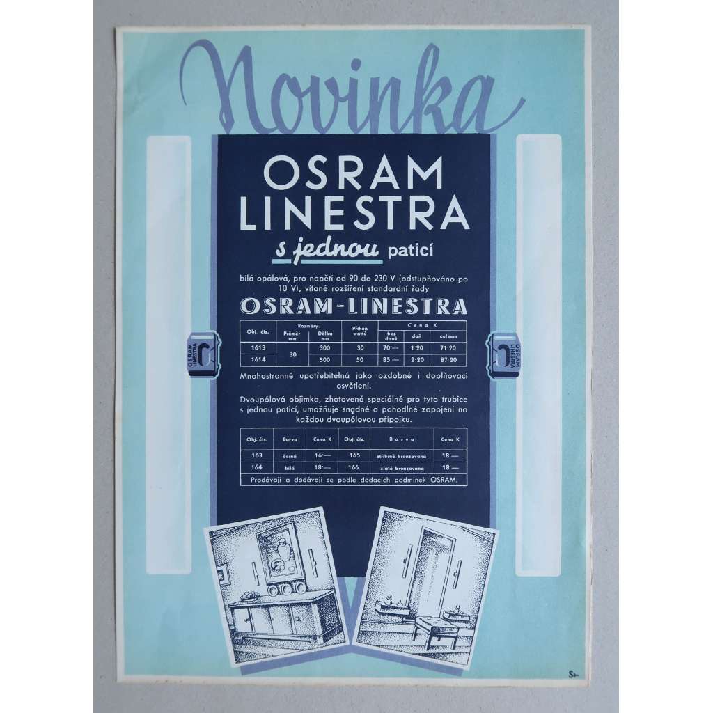 Reklamní leták OSRAM LINESTRA s jednou paticí