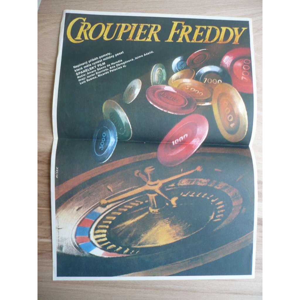 Croupier Freddy (filmový plakát, film Španělsko 1982, režie Álvaro Sáenz de Heredia, Hrají: Pilar Alcón, Alain Petit, Jaime Adalid, Fernando Sancho)