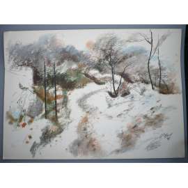 Jaroslav Chudomel (1929 - 2016) - Zákoutí Hostivaře - Pastel 1996, signovaná grafika