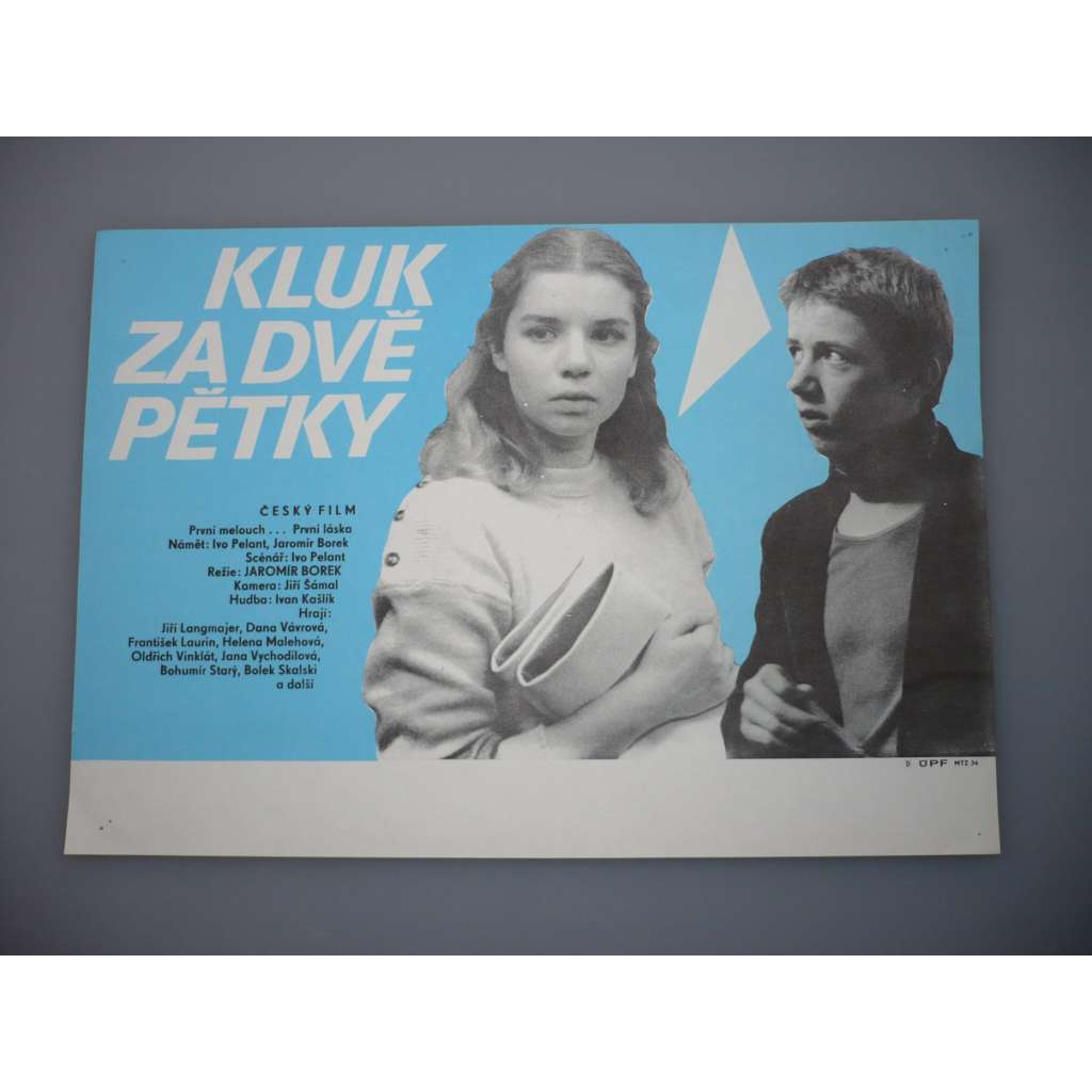 Kluk za dvě pětky (filmový plakát, papírová fotoska, slepka, film ČSSR 1983, režie Jaromír Borek, Hrají: Jiří Langmajer, Dana Vávrová, František Laurin)