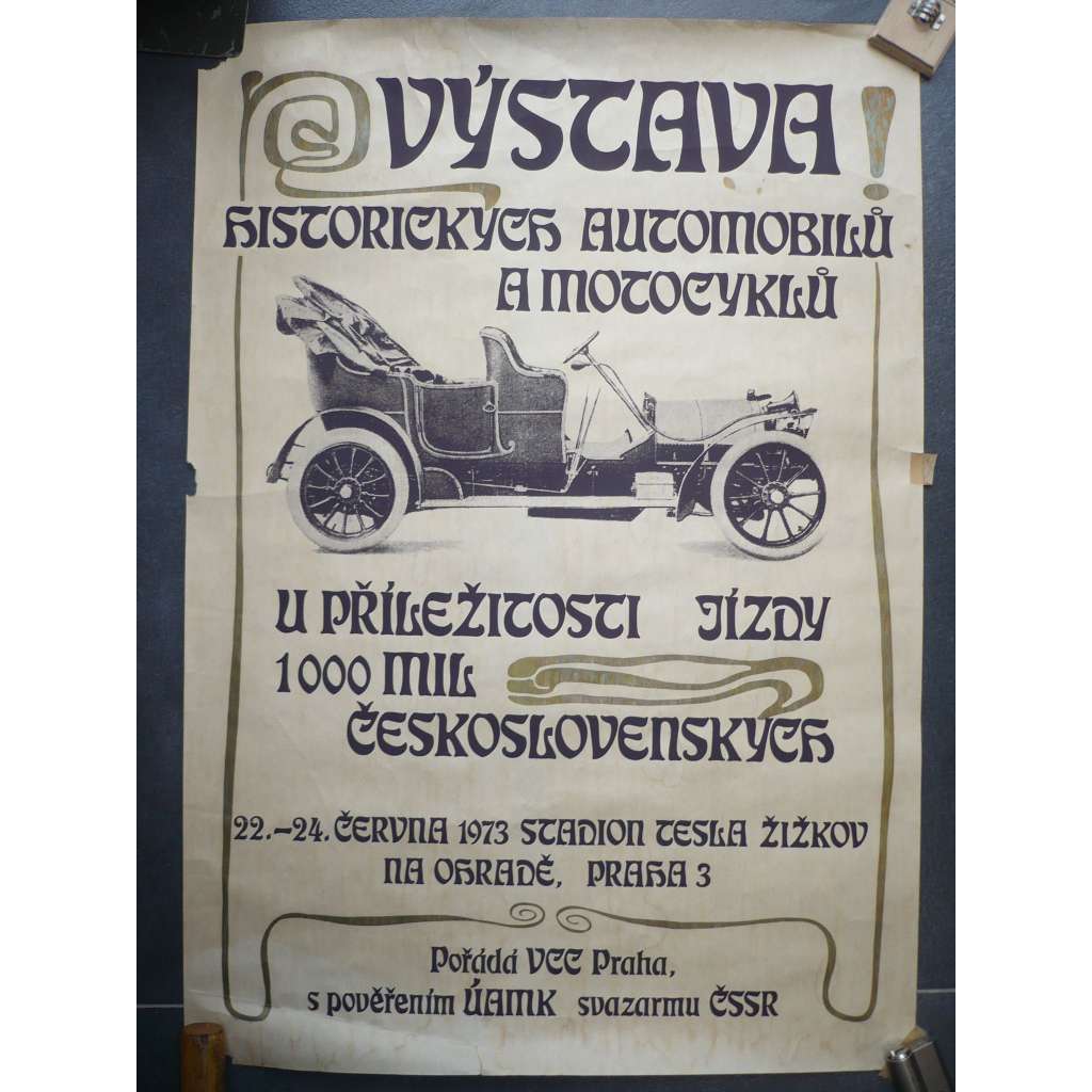 Výstava historických automobilů a motocyklů 1973 - Stadion Žižkov, Praha, ÚAMK - plakát