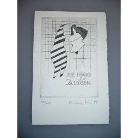 Jiří Mika (1946 - 2012) - Novoročenka PF 1990 - lept, grafika, signováno