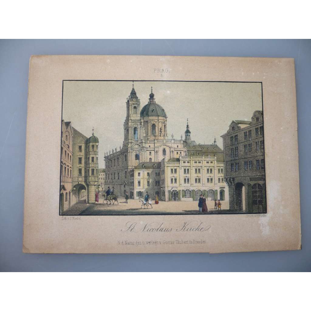 J. Riedel - Praha Chrám Sv. Mikuláše - litografie cca 1850, grafika, nesignováno