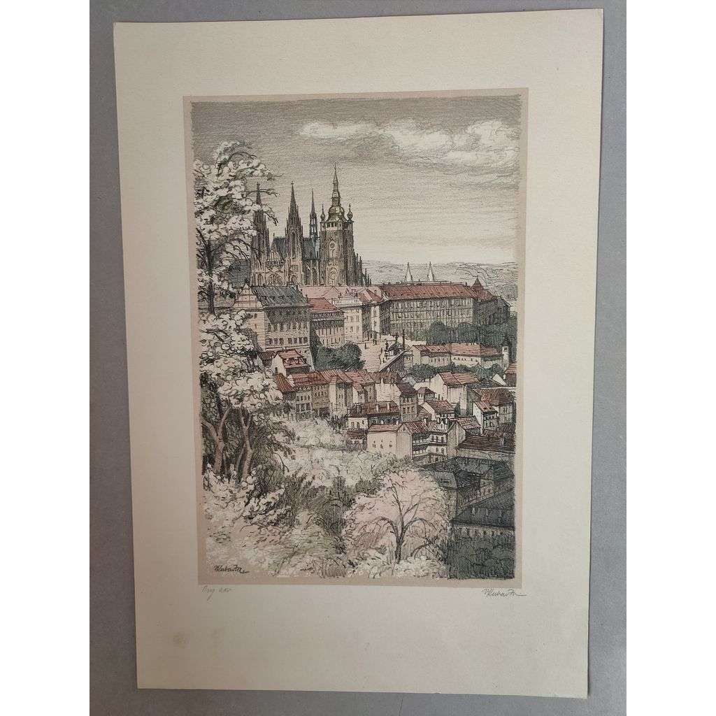 Vojtěch Kubašta (1914 - 1992) - Pražský Hrad - litografie, grafika, signováno