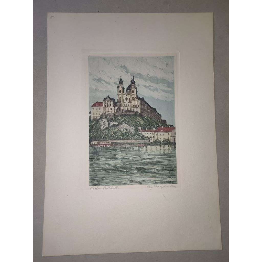 Hans Schindler (1907 - 1986) - Wachau (Melk), Rakousko - barevný lept, grafika, signováno