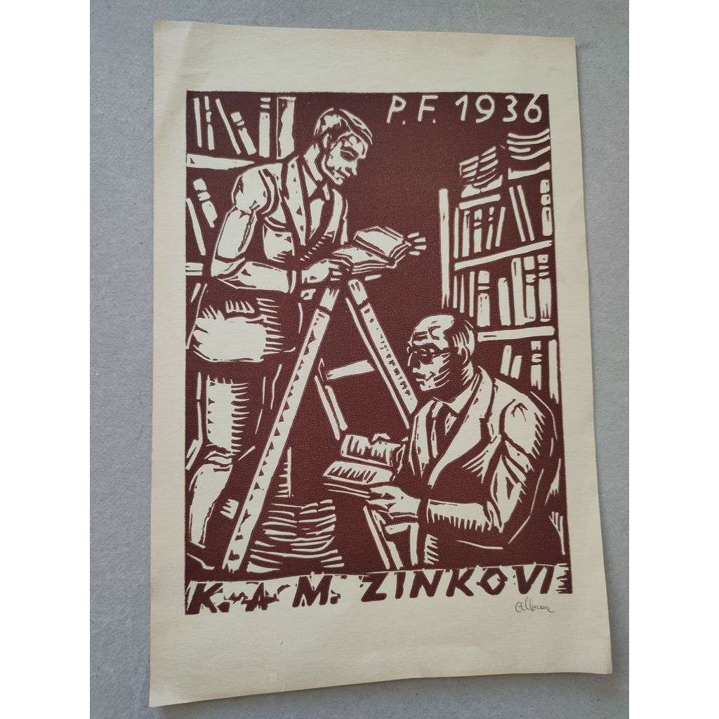 Alois Moravec (1899 - 1987) - Novoročenka PF 1936 - dřevoryt, grafika, signováno